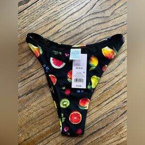 Wild Fable Women's Fruit Print Side-Tie High Leg Cheeky Bikini Bottom Black XS